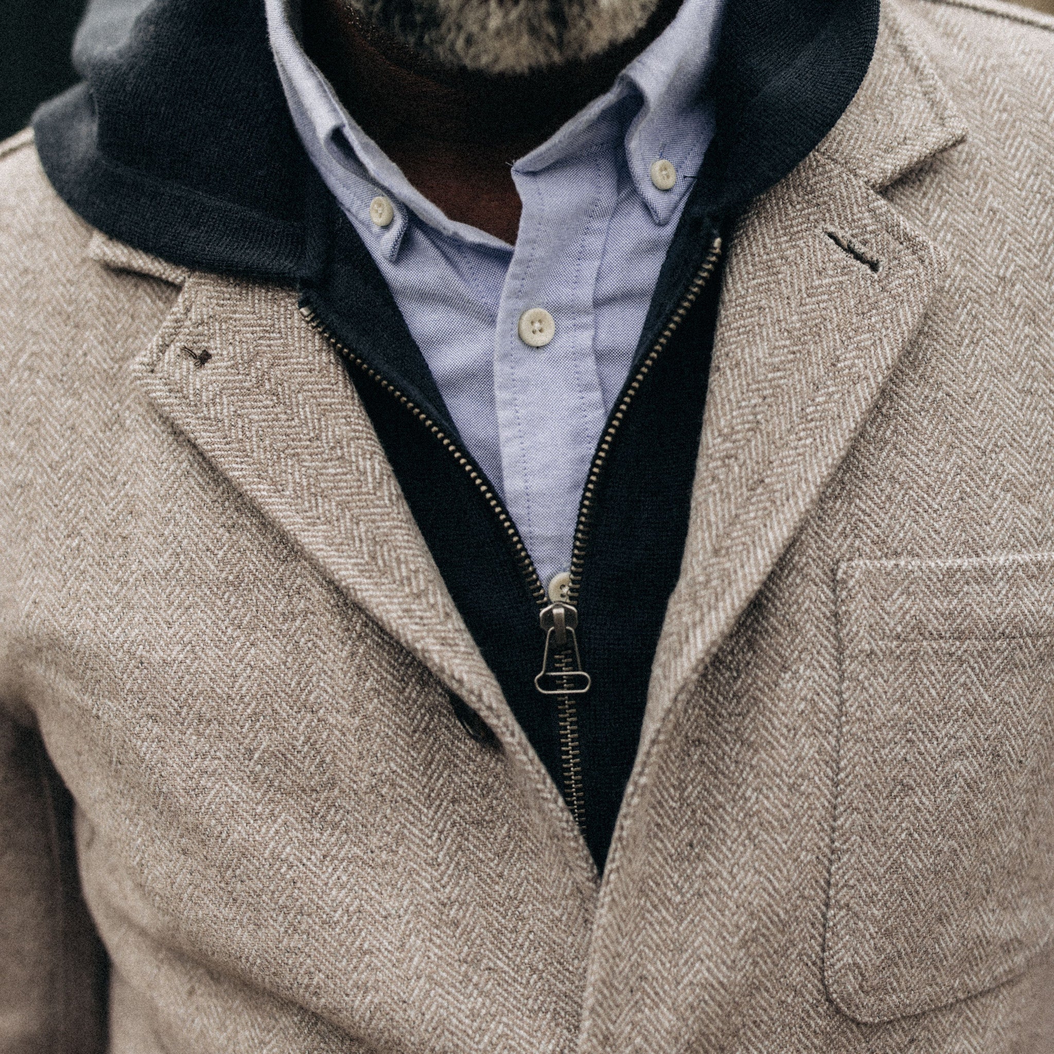 The Gibson Jacket in Heathered Oat Nep Herringbone