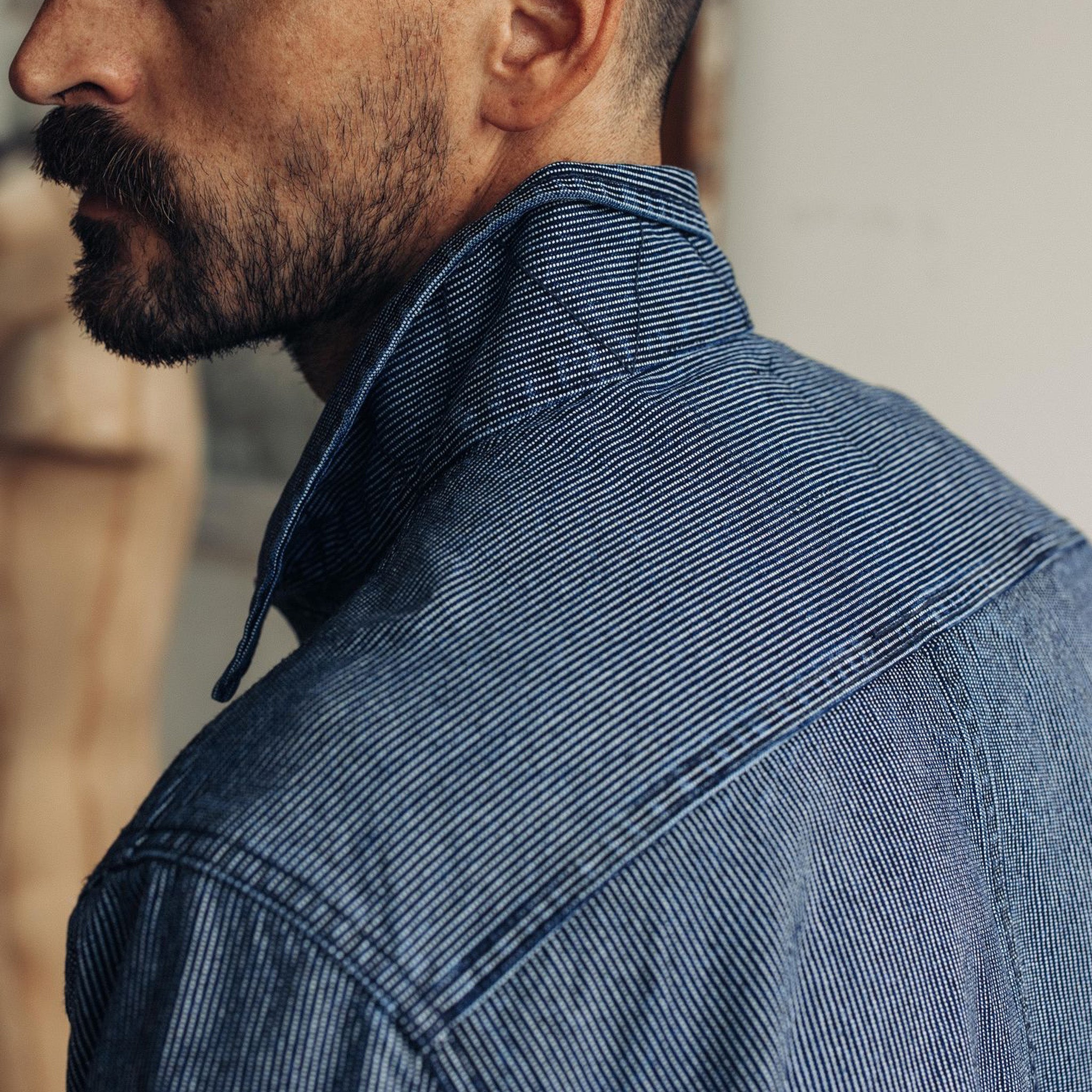 The Long Haul Jacket in Washed Indigo Stripe