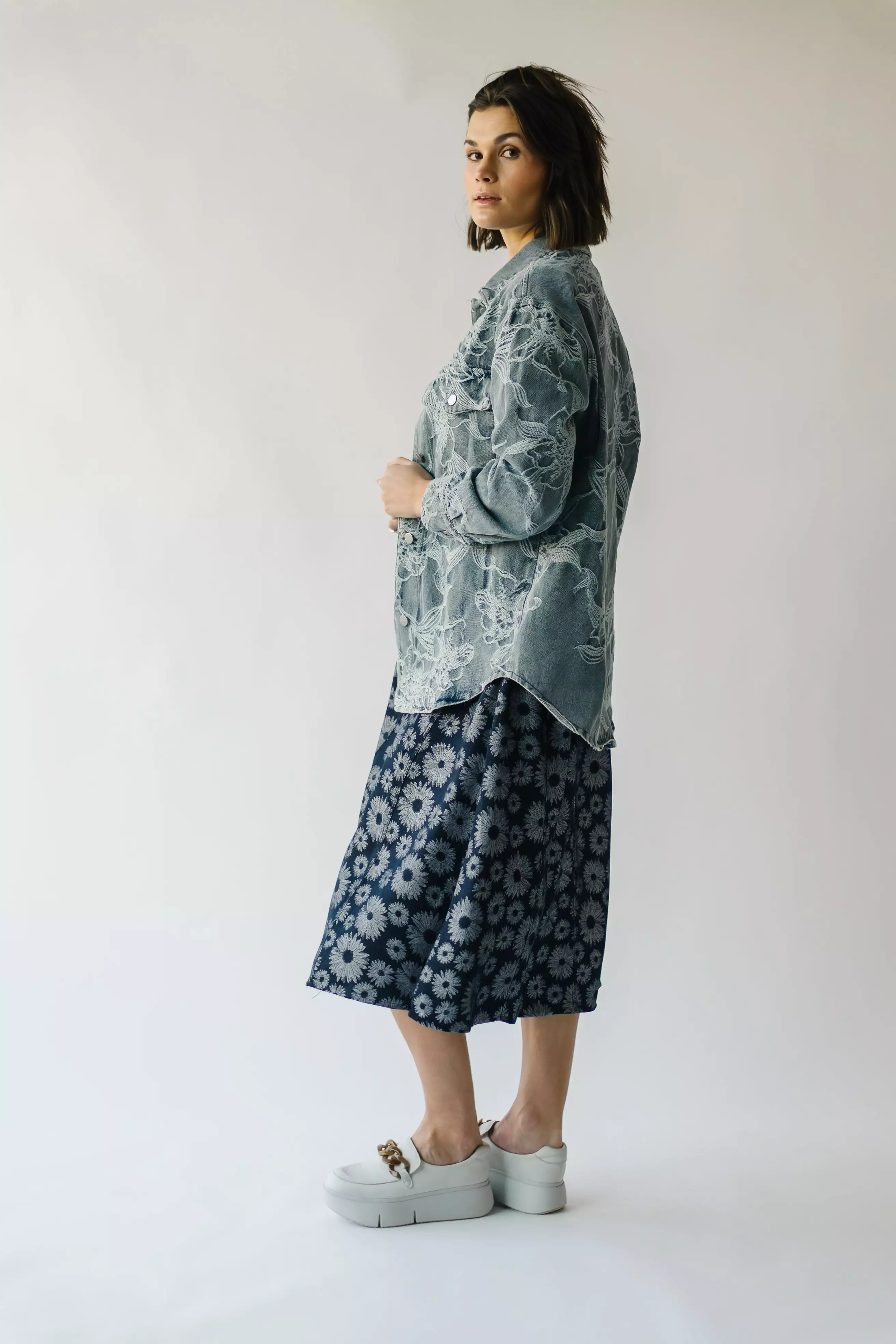 The Rosemont Floral Embroidered Jacket in Denim