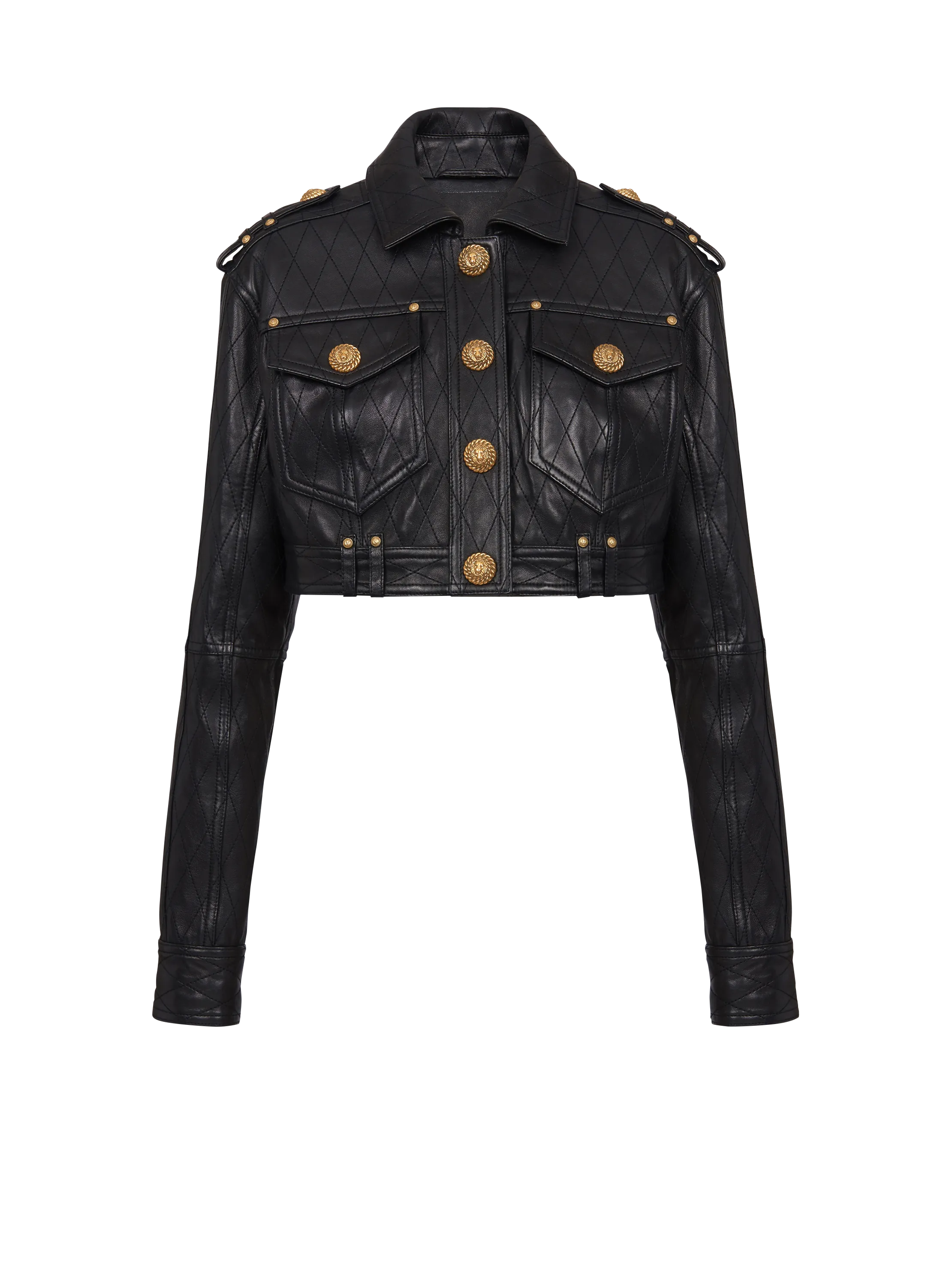 Topstitched cropped leather jacket