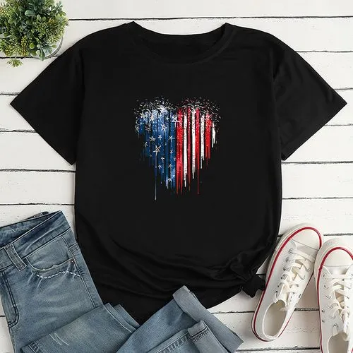 Unisex T-shirt Short Sleeve T-Shirts Printing Casual Letter American Flag