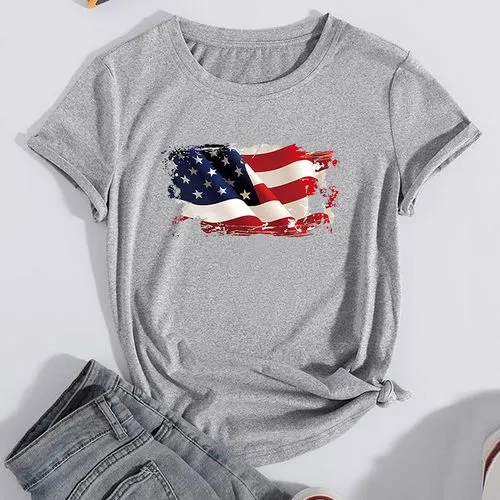 Unisex T-shirt Short Sleeve T-Shirts Printing Casual Letter American Flag