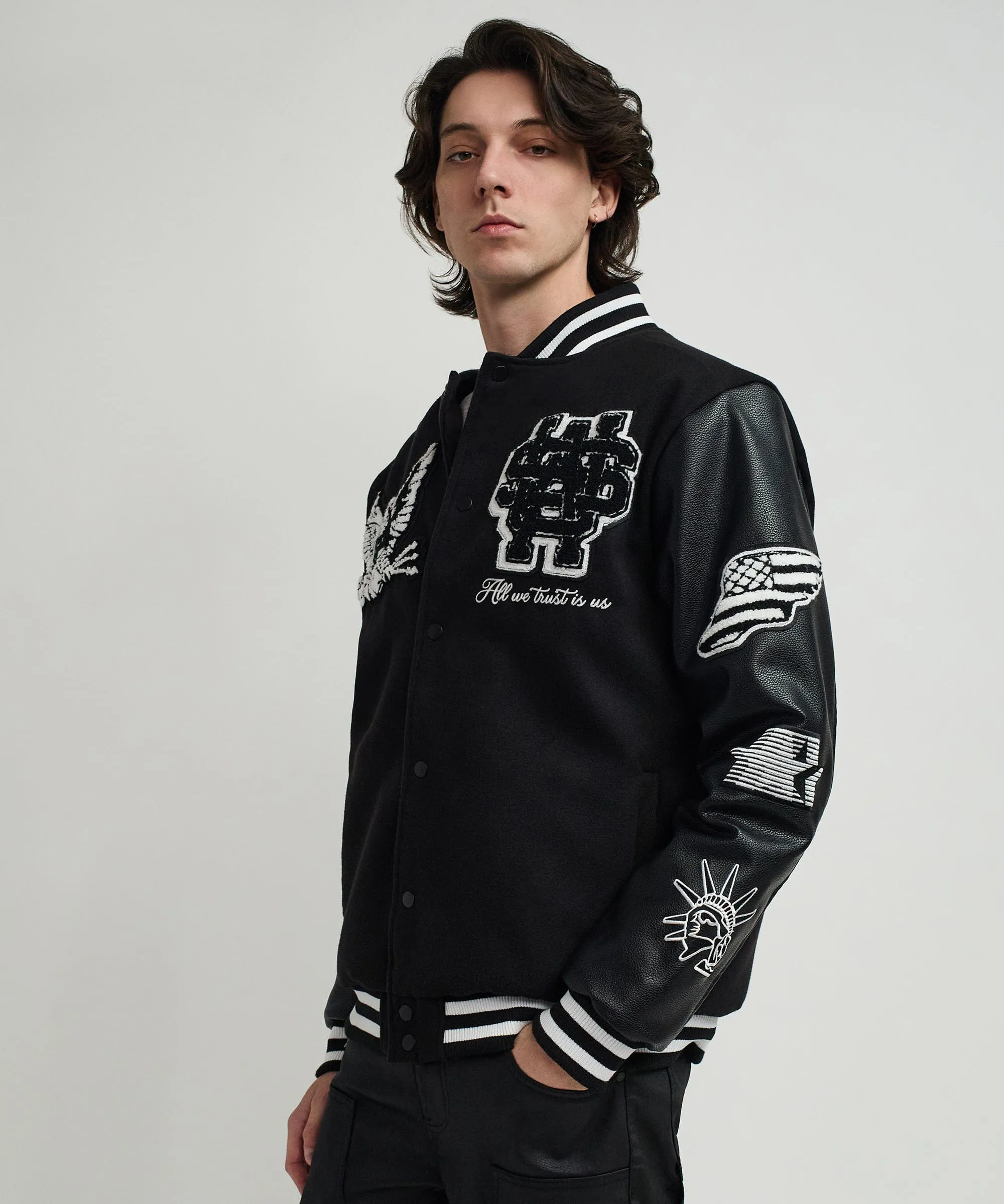 USA Wool Varsity Jacket - Black