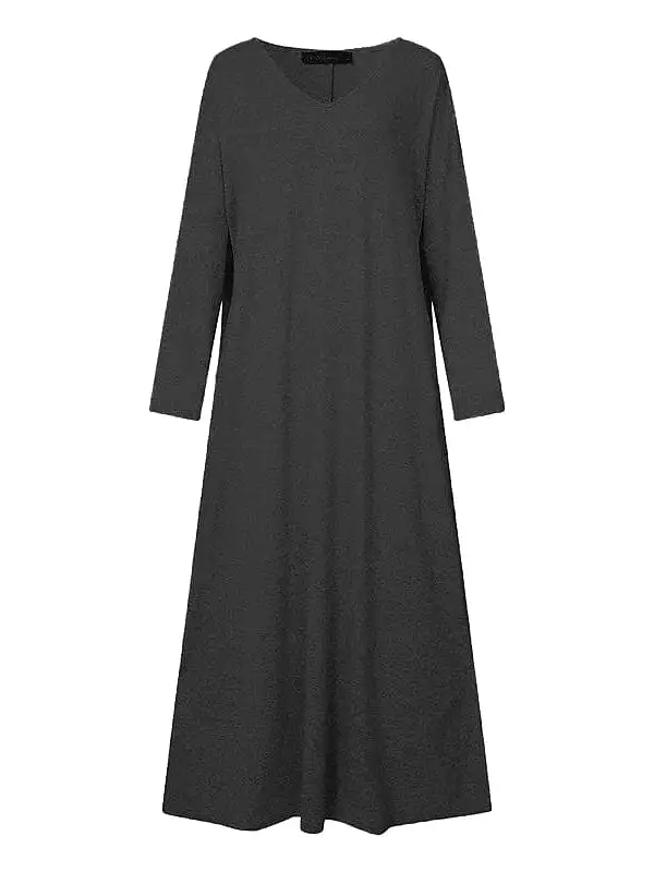 V-neck Long Sleeve Maxi Dress for Plus Size Women