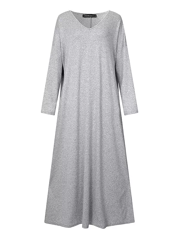 V-neck Long Sleeve Maxi Dress for Plus Size Women