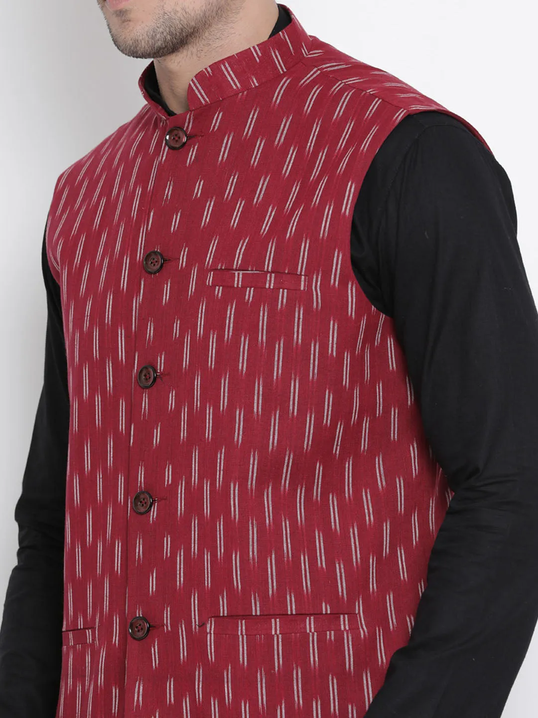 VASTRAMAY Men's Maroon Cotton Ethnic Jacket