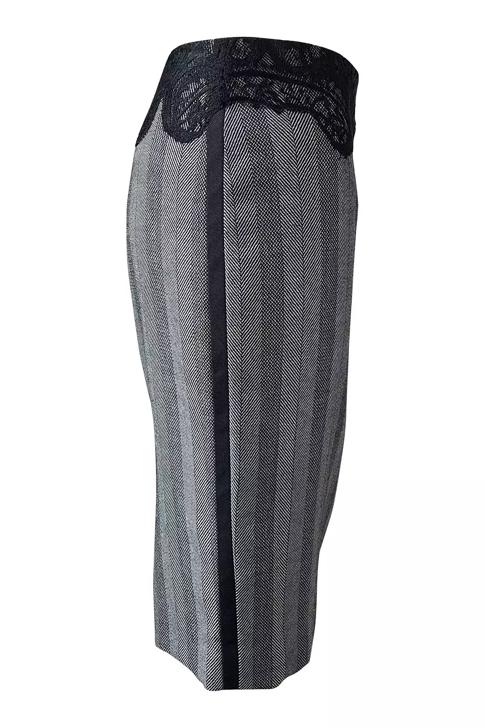 VERSACE Grey Wool Blend Lace Trim Pencil Skirt (UK 6)