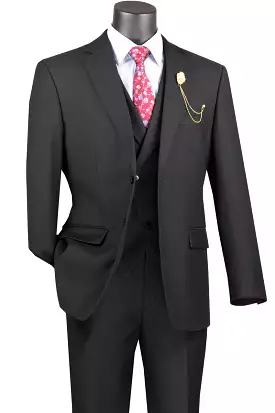 Vinci Modern Fit 3 Piece Single Breasted Suit (Black) MV2TR