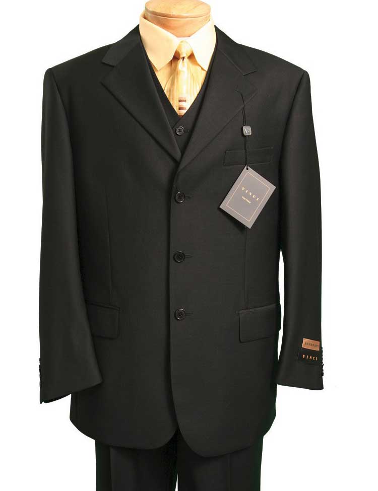 Vinci Regular Fit 3 Piece Single Breasted Suit (Black) 3TR-3