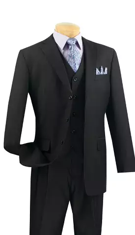 Vinci Regular Fit 3 Piece Single Breasted Suit (Black) 3TR-3