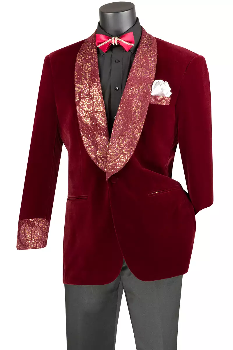 Vinci Regular Fit Single Breasted Velvet Sport Coat (Burgundy) BF-5