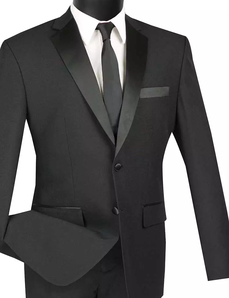 Vinci Slim Fit 2 Piece 2 Button Design Single Breasted Tuxedo (Black) T-SLPP