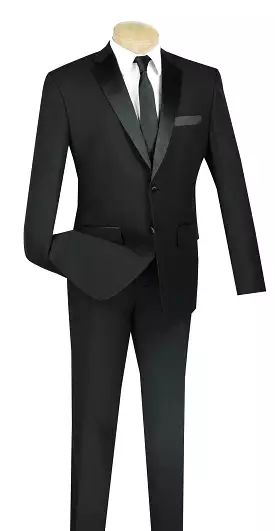 Vinci Slim Fit 2 Piece 2 Button Design Single Breasted Tuxedo (Black) T-SLPP