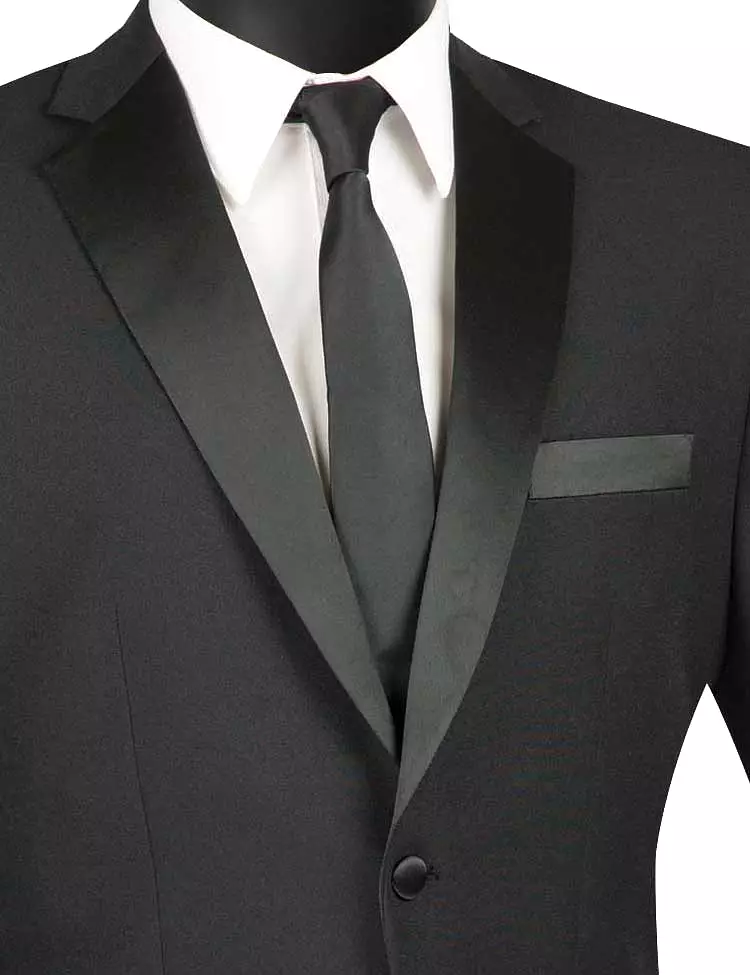 Vinci Slim Fit 2 Piece 2 Button Design Single Breasted Tuxedo (Black) T-SLPP