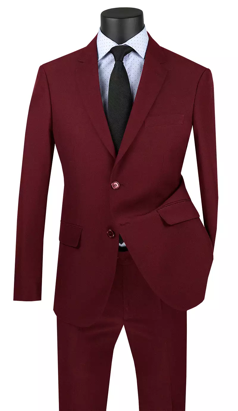 Vinci Ultra Slim Fit Single Breasted 2 Button Suit (Burgundy) US-2PP