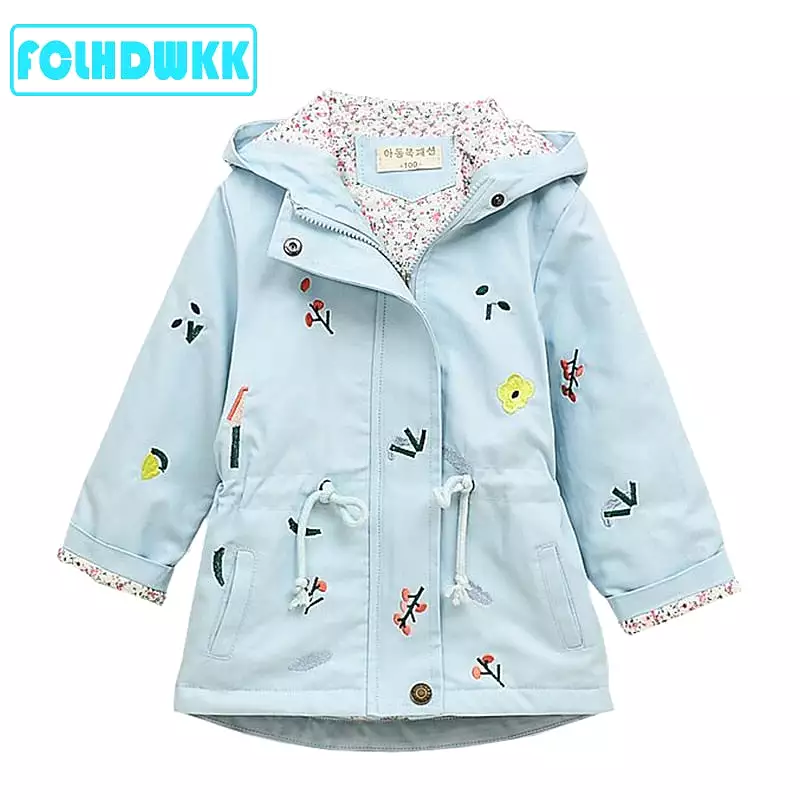 Windbreaker Flower Embroidery Hooded Jacket