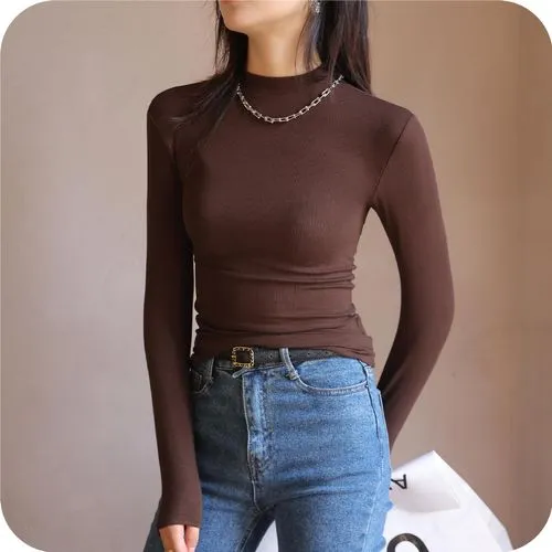 Women's T-shirt Long Sleeve T-shirts Casual Solid Color