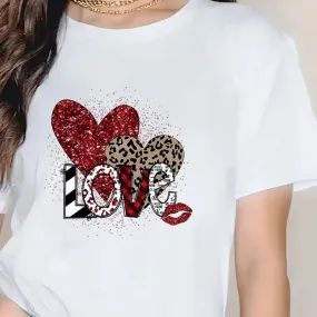 Women's T-shirt Short Sleeve T-Shirts Casual Letter Heart Shape