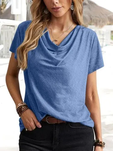 Women's T-shirt Short Sleeve T-shirts Patchwork Casual Solid Color