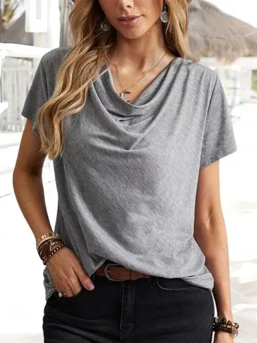 Women's T-shirt Short Sleeve T-shirts Patchwork Casual Solid Color