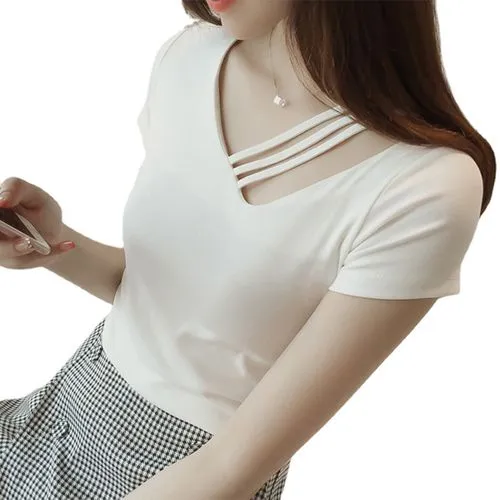 Women's T-shirt Short Sleeve T-shirts Patchwork Hollow Out Casual Solid Color