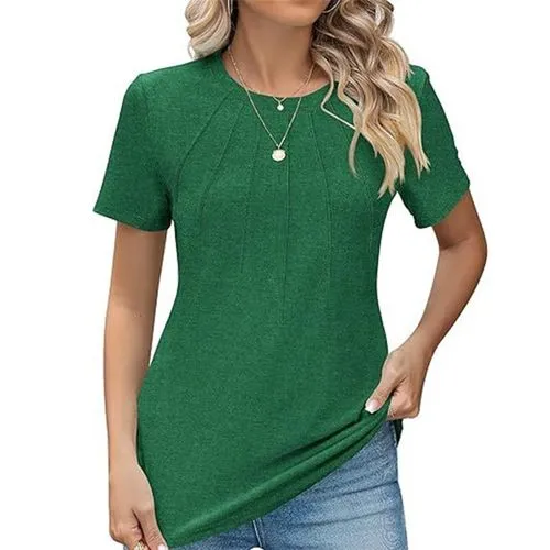 Women's T-shirt Short Sleeve T-Shirts Pleated Casual Flower