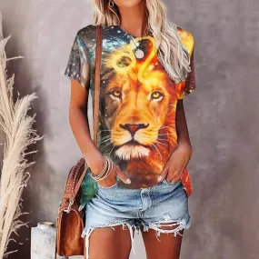 Women's T-shirt Short Sleeve T-Shirts Simple Style Lion