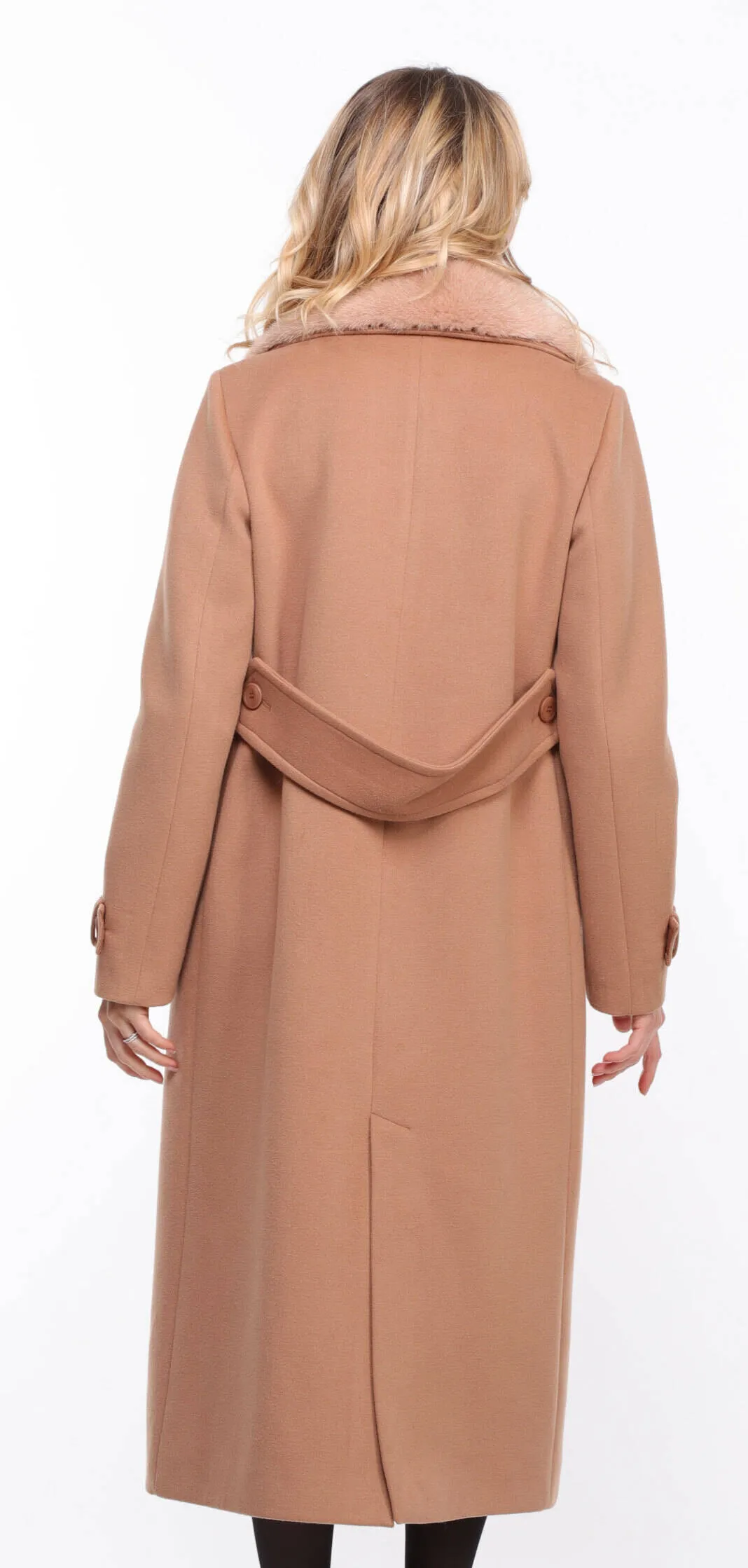 Women's taupe \synthia\ mink collar fabric coat